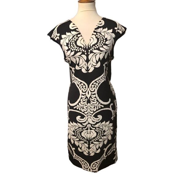 New York & Company black and cream floral botanical midi dress size LP - Picture 2 of 13